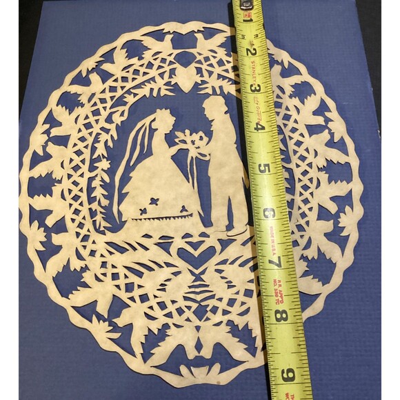 Wedding Couple SILHOUETTE Hand Paper Folk Art Cut Out Original Unframed 7x8.5" - Picture 9 of 10